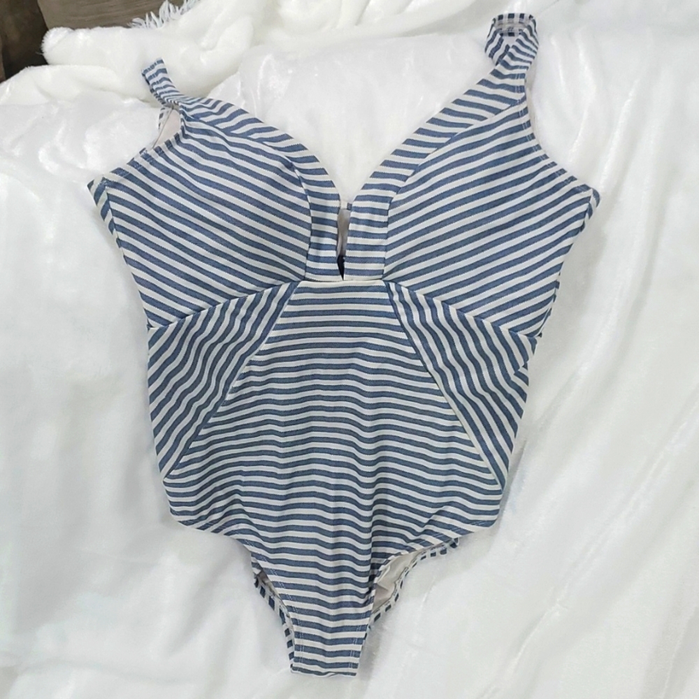 Blue w white stripe swimsuit size XL